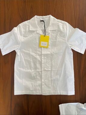 Marc Jacobs White Short-Sleeve Button-Down Shirt with Camp Collar